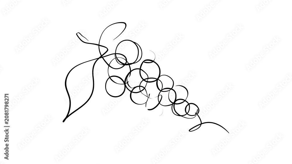 Fototapeta premium Hand drawn grape cluster sketch on white background.