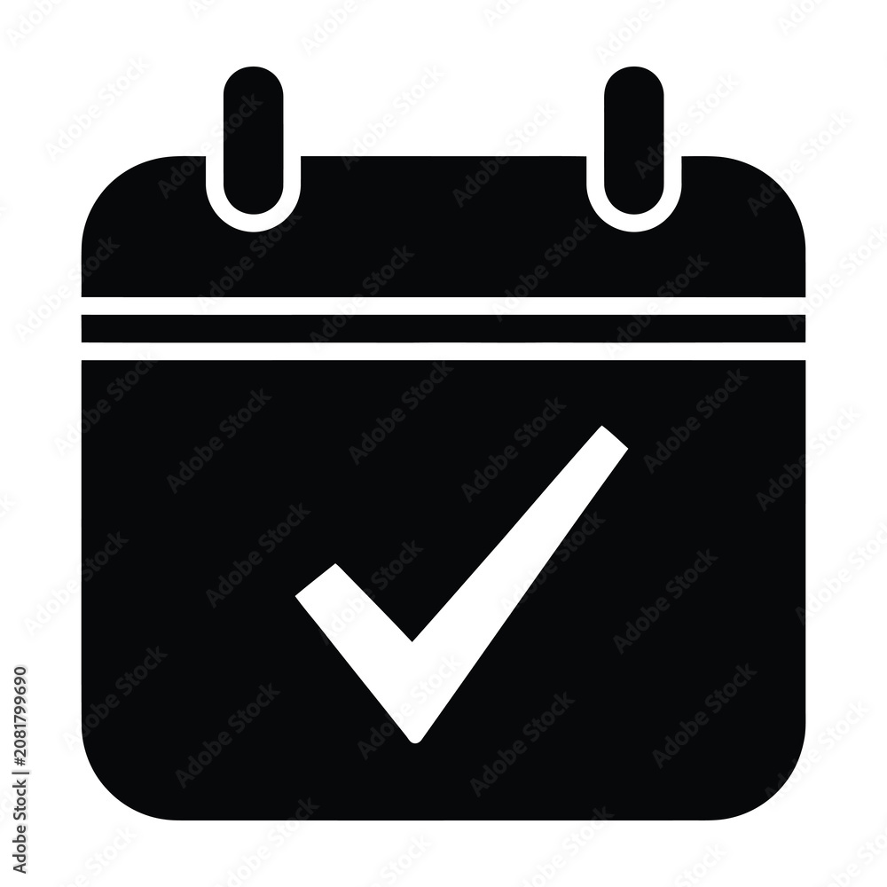 Fototapeta premium Calendar icon with a check mark symbol representing successful task completion date