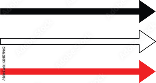 Right Pointing Arrow Set Vector Illustration in Solid Black, Outlined and Red Directional Signs