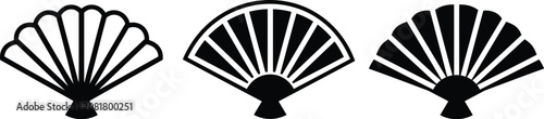 Fan icon set representing folding hand fans in various styles