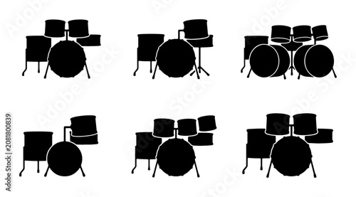 Drum Kit Silhouettes, Percussion Set Icons, Musical Instrument Graphics