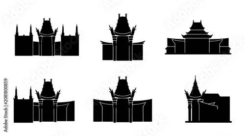 Hollywood Chinese Theatre Silhouettes, Iconic Landmark Collection, Architectural Vector Set