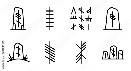 Tableau sur toile Ancient Ogham Script Symbols, Rune Glyphs, Celtic Alphabet Icons