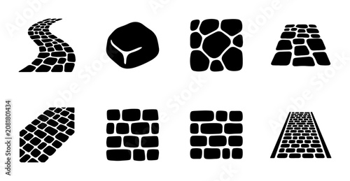 Paving Stone Textures, Cobblestone Patterns, Brick Walls Vector Icons