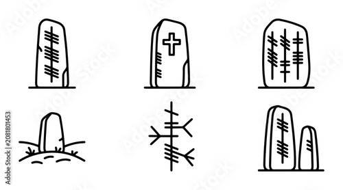 Εκτύπωση καμβά Ancient Ogham Stones, Celtic Runes, Historic Markers, Primitive Symbols