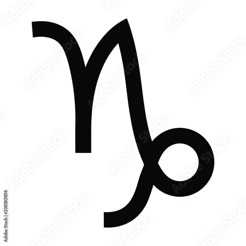 Capricorn Zodiac Sign Black Symbol Isolated on White Background Minimalist Icon