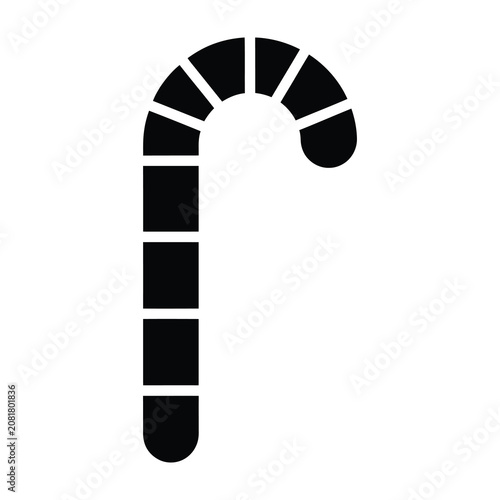 Black Candy Cane Icon Isolated on White Background for Christmas Holiday Design