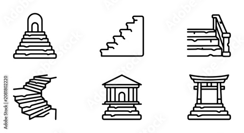 Tableau sur toile Ancient Stone Stairs & Architecture Icons, Monumental Steps, Temple Entrance, St