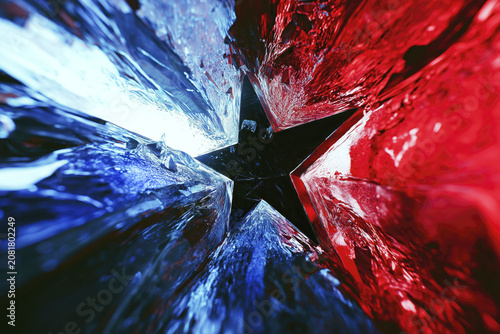 Dynamic abstract american flag star in red, white, and blue ice crystals