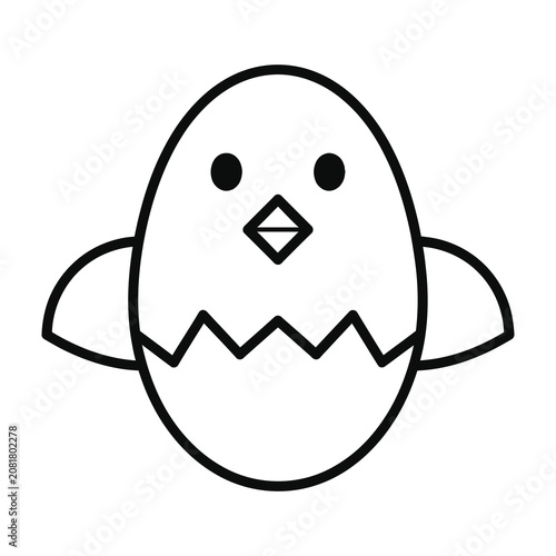 Cute Easter chick hatching from egg with wings and face expression