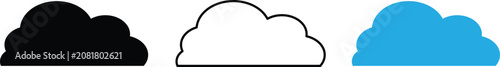 Set of Three Cloud Icons vector illustration in Black Filled, Outline, and Blue Filled Weather Symbol