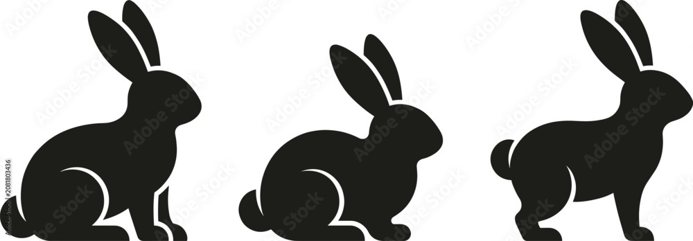 Obraz premium Rabbit silhouettes in upright, crouching, and standing poses for creative vector animal illustration design collection