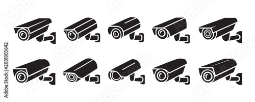 Obraz na płótnie Collection of bullet outdoor security cameras for building protection isolated on transparent background