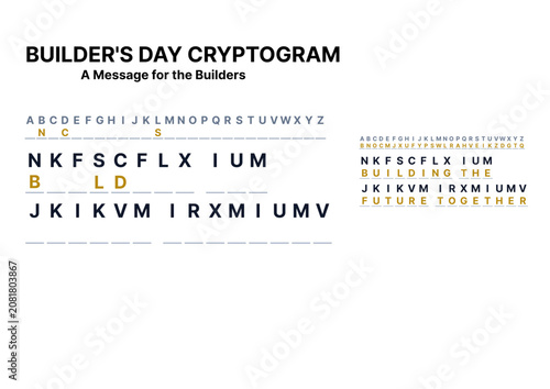 Engaging builder's day cryptogram puzzle showcasing a message for construction professionals, emphasizing teamwork and future collaboration.  