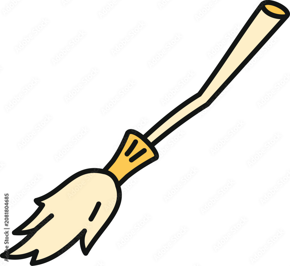Obraz premium Cartoon doodle drawing a witch's flying broomstick representing magic and fantasy