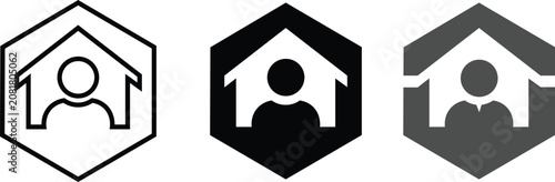 Foto Person inside hexagon house icon set representing user profile account login and personal identity security status isolated on transparent background for web interface digital platform navigation bar