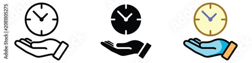 Fotografía Clocks on hands, Time concept icons