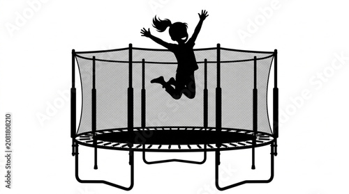 Happy Girl Jumping High on a Trampoline Silhouette Illustration