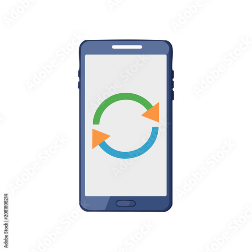 Smartphone with refresh sync icon in flat design