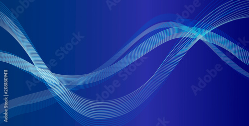 Fondo abstracto azul con líneas curvas transparentes onduladas