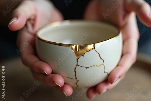 Delicate Gold Lacquer Application on Cracked Ceramic: Celebrating Imperfection and the Healing Journey