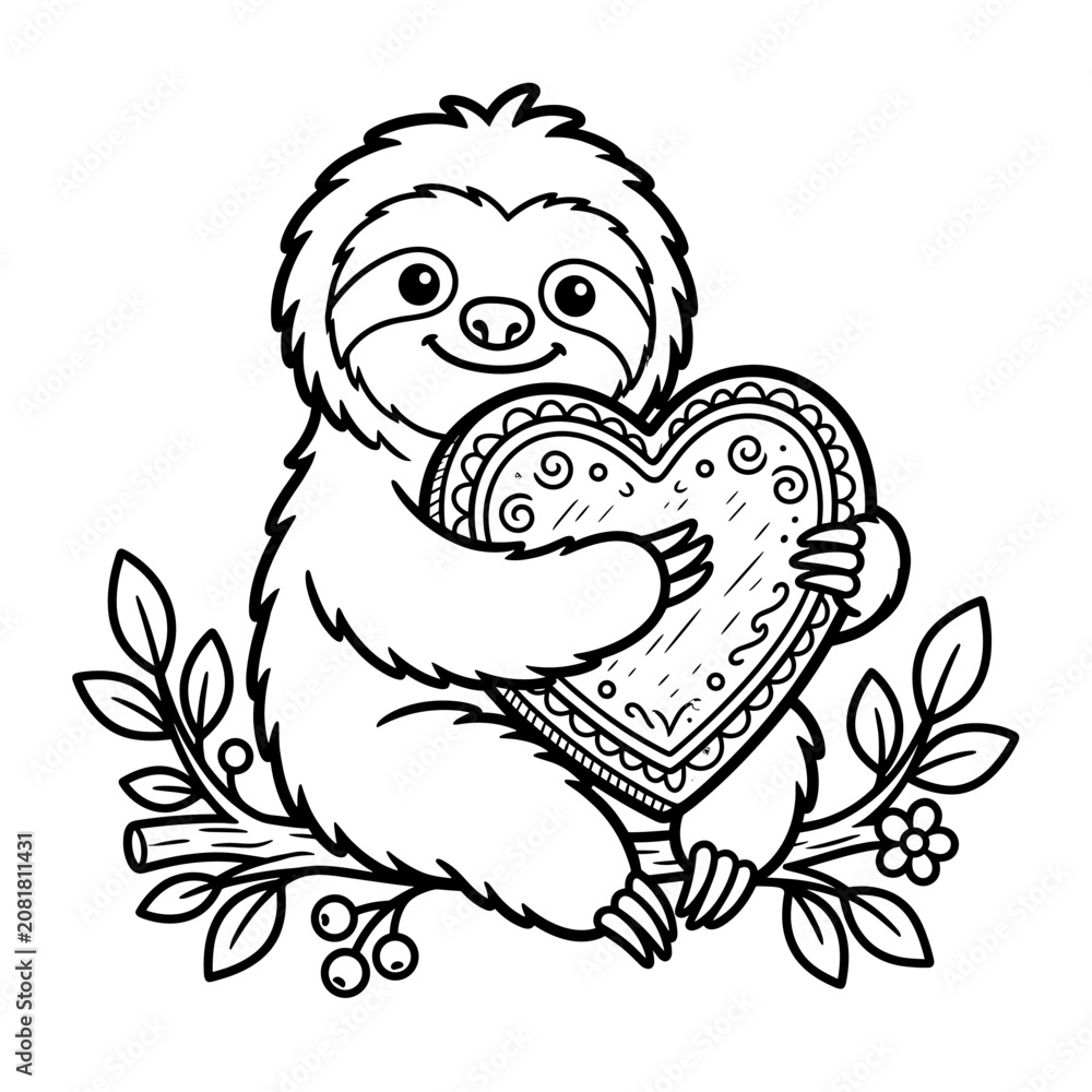 Obraz premium Cute sloth holding a heart vector