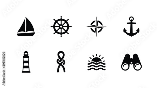 Photography Minimalist nautical icons showcase vintage sailing adventure and maritime explor