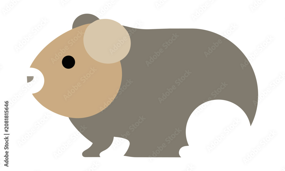 Fototapeta premium Minimalist side profile of a cute guinea pig with rounded shapes in a warm grey and white color palette isolated on a white background modern pet concept