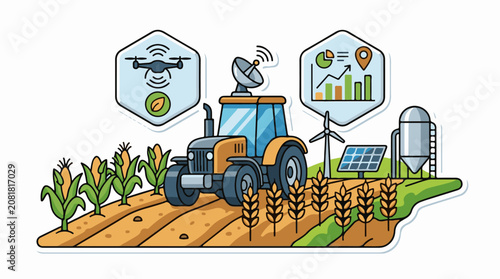 Modern Tractor with Drone and Data Analysis.
