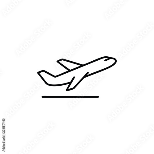 Emigration airplane departure icon, airplane takeoff for emigration black and white vector