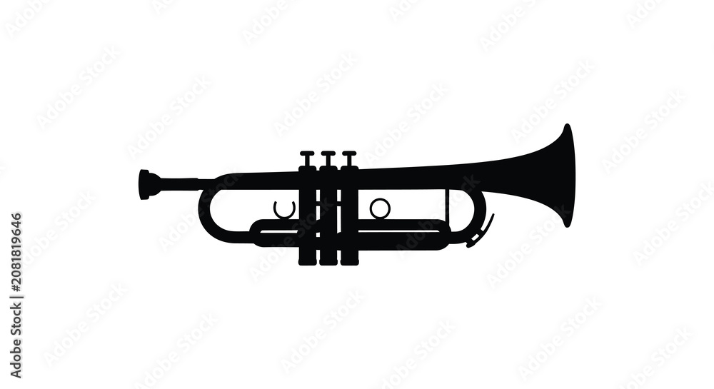 Φωτογραφία Black trumpet instrument silhouette against a white background a musical brasswi