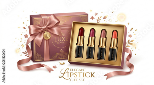 Elegant lipstick gift set with four shades in gold case