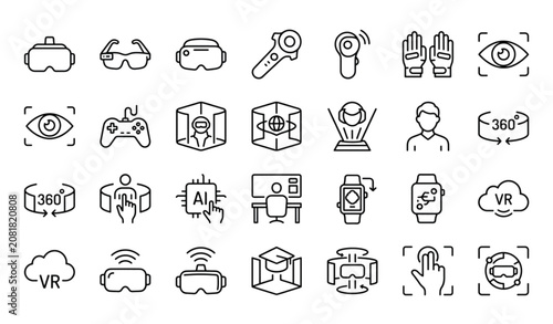 Fotografía Modern Virtual Reality Monoline Icon Pack