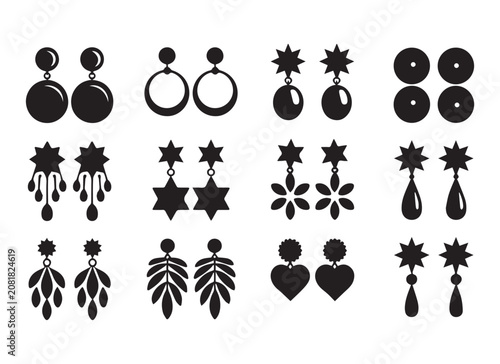 Earring Silhouettes, Jewelry Icons, Fashion Accessory Set.