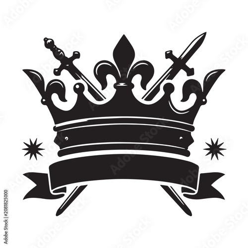 Royal Crown, Swords, Fleur‑de‑Lis Emblem.