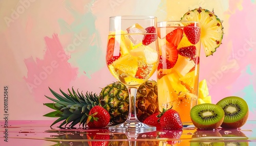 Fresh Fruit and Wine Glasses Summer.