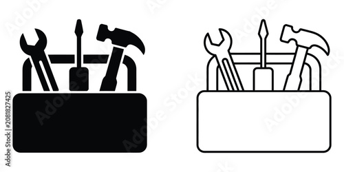 Canvastavla Handy toolbox icon, Tool case and toolkit vector symbols for repair, maintenance, construction, workshop, and equipment applications