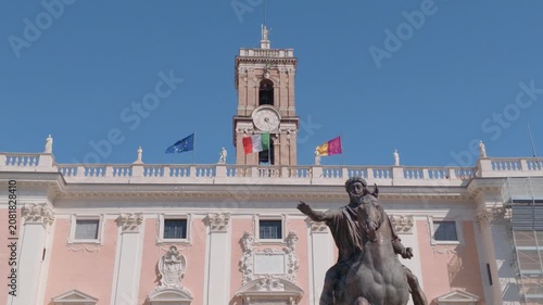 Palazzo Senatorio Clock Tower and Marcus Aurelius Statue in Rome