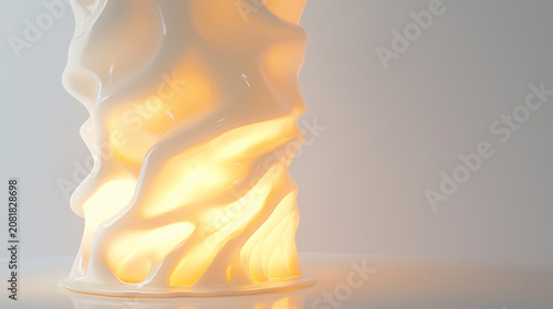 Elegant white lamp with a swirling design illuminating softly at night