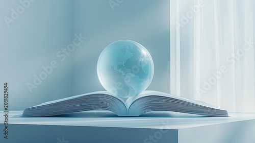 Clear globe resting on an open book showcases the beauty of learning