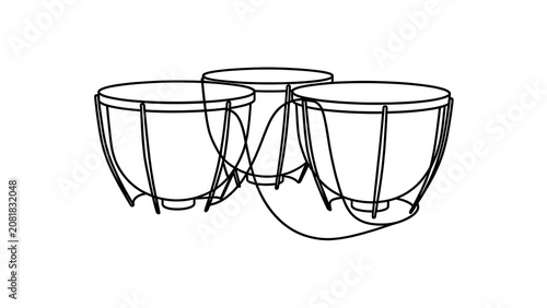 Three timpani drums on white background.