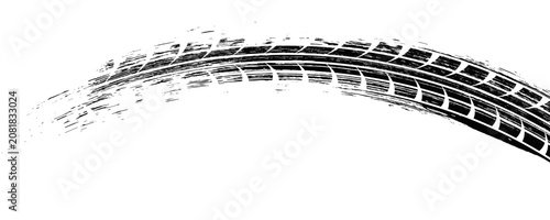 Black tire marks on road, Black rubber tire marks and tread marks, Tire trace track wheels texture and background, Auto tire tread grunge, Car wheel tyre tread track black tyre print, Top view.