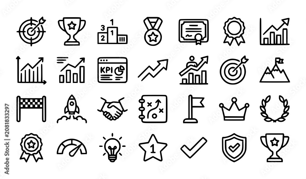 Fototapeta premium Minimalist Success and Growth Outline Icon Collection Editable Stroke Vector for Business Infographics