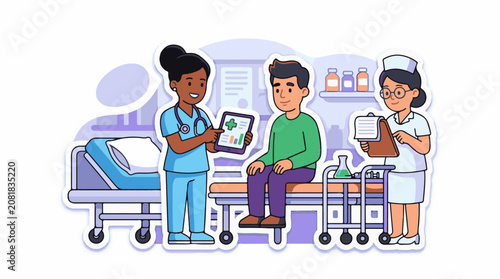 Medical consultation in clinic with nurses and patient
