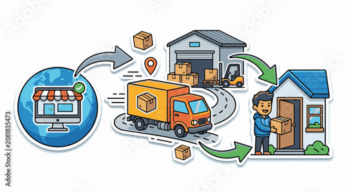 Online order fulfillment process global to home delivery