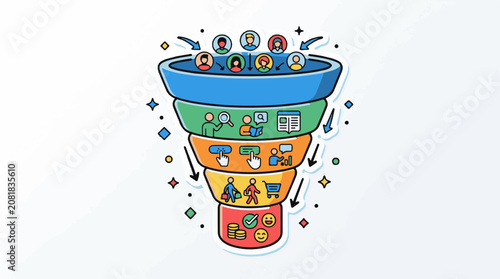 Sales funnel illustrating lead generation engagement and conversion