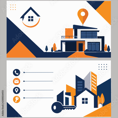 Modern Real Estate Business Card Template Flat Vector Illustration