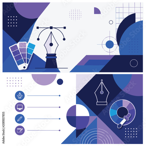 Abstract Corporate Business Card Template with Geometric Shapes Flat Vector