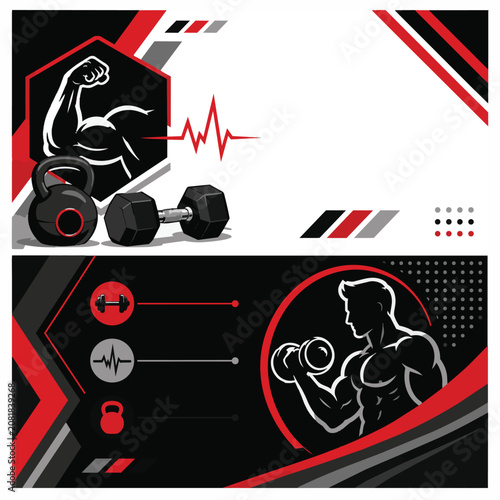Modern Fitness Gym Trainer Business Card Template Flat Vector Design