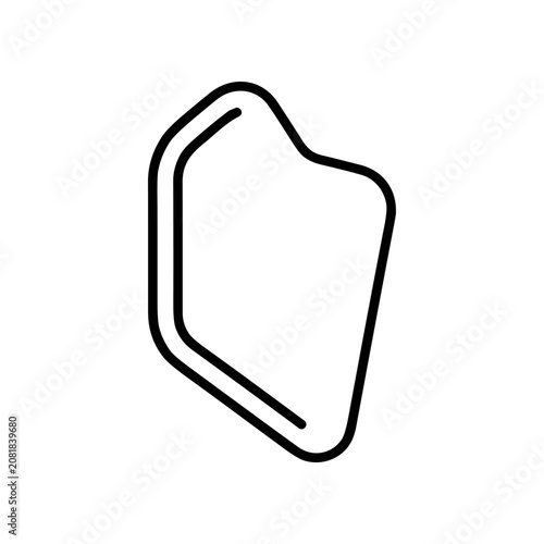 Black line art shield shape icon.